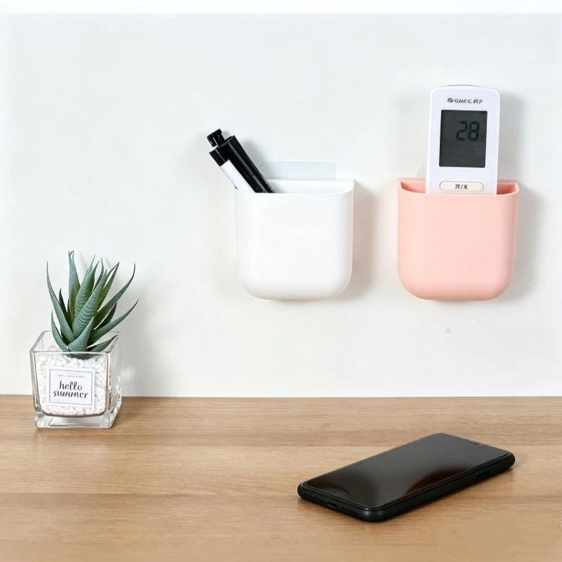Self-Adhesive Plastic Wall Storage Rack No Drill Organizer for Mobile Phone Remote Controls Workplace Office Use