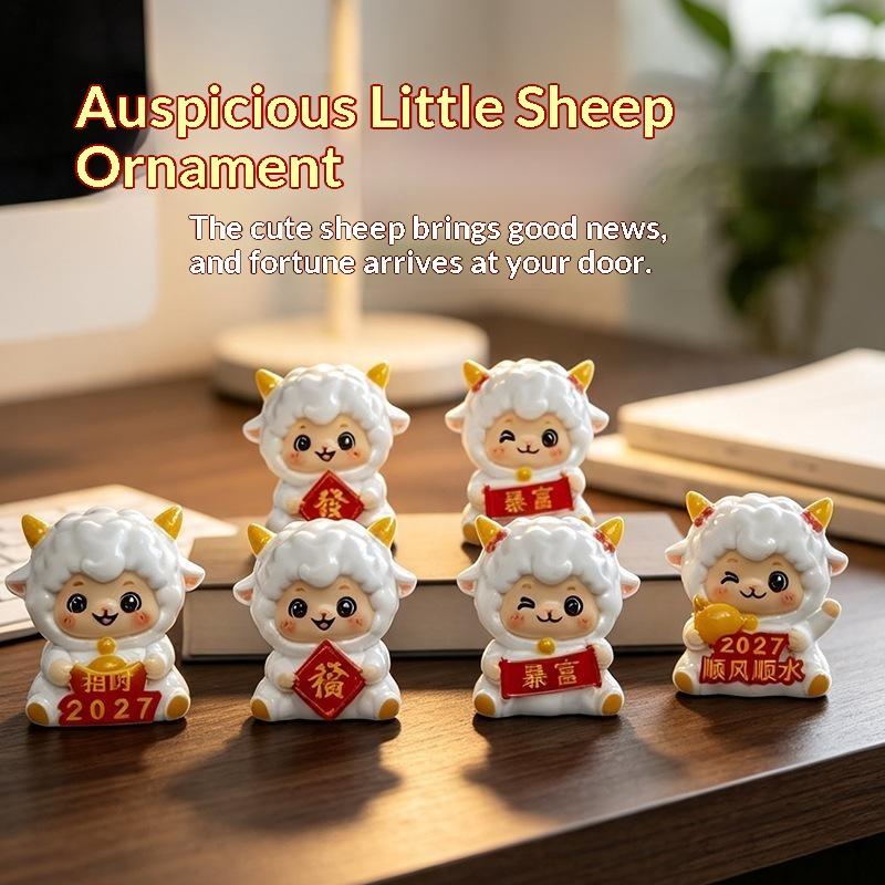 Cute Lucky Sheep Figurines 2027 Year Of Goat Decor Resin Adorable Design Home Desktop Ornament New Year Gift