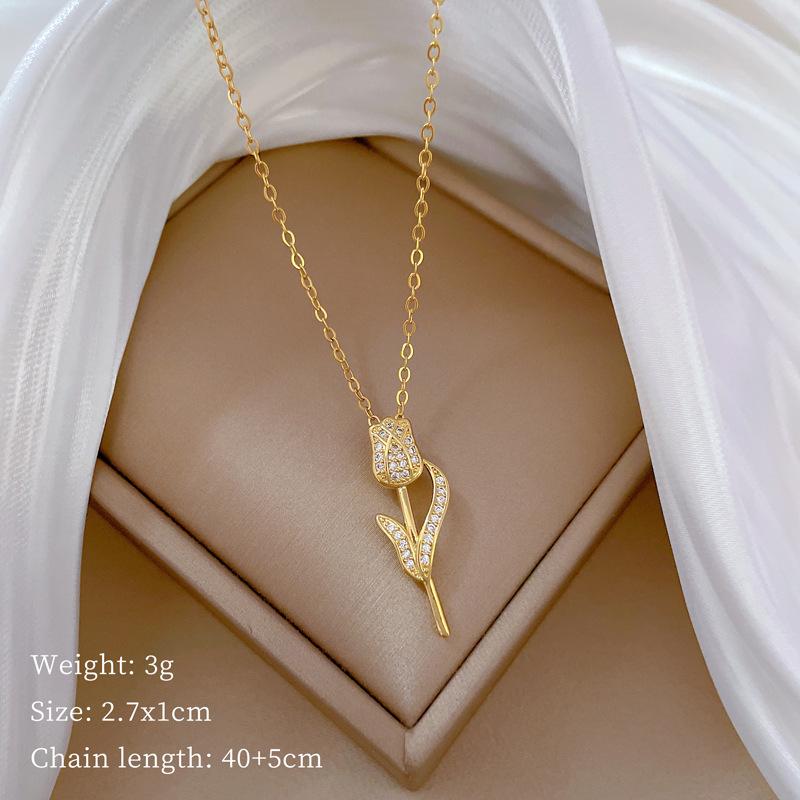 

Full Diamond Rose Light Luxury Temperament Gorgeous Full Diamond Necklace Women S Versatile Collarbone Chain Titanium Steel Chain