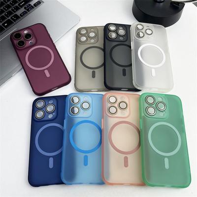 Frosted Translucent MagSafe Phone Case for iPhone 16 15 Pro Max 14 Pro 13 11 12 Trendy Wireless Charging Shockproof Back Cover