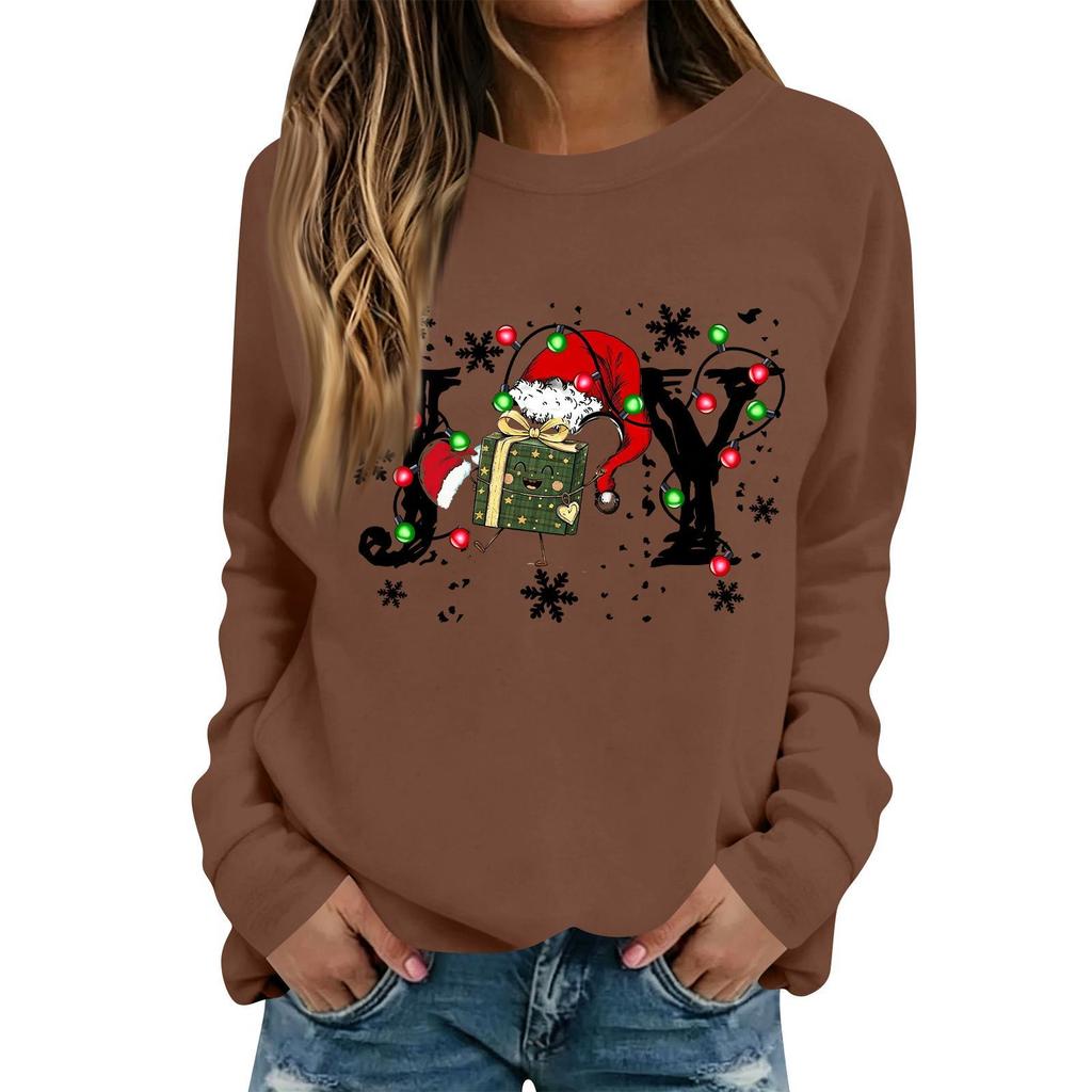 Women's Casual Christmas Print Long Sleeve Round Neck Top