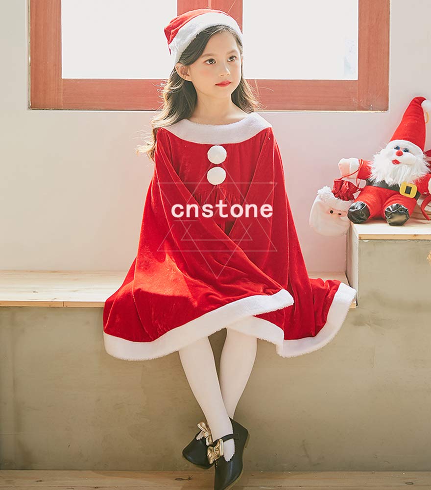 Cnstone Christmas Santa Claus Outfit Set for Costume for Events 3-Piece Girls, Dress, Kids' (Red, 110cm/M)