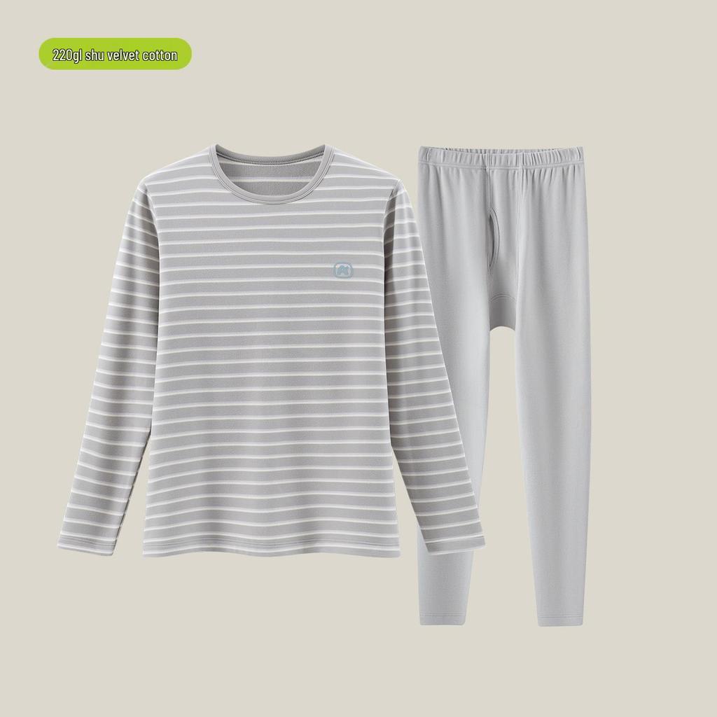 2025 New Teen Striped Warm Fleece-Lined Velvet & Lycra Cotton Underwear Set for Autumn/Winter