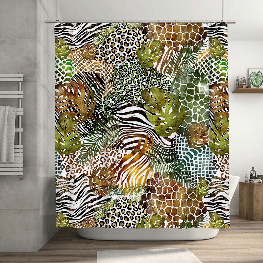 Luxus Tierprint Duschvorhang Mehrfarbig Grün Weiß Schwarz Gold Zebra Leopard Palme Design Wasserdicht Bad Dekoration f