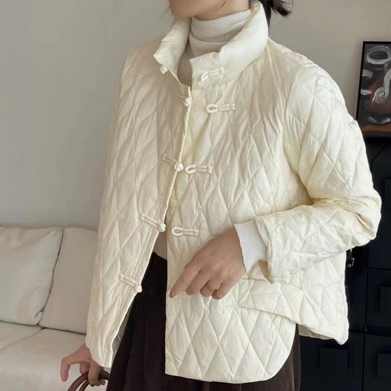 

Жіноча пухова куртка з ромбовидною сіткою, коротка, легка, зимова, з білого качиного пуху M бежевий