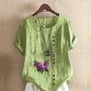 Women's Fashion Round Neck Short Sleeve T-shirt Casual Cotton Linen Graphic Shirt Leisure Loose Lavender Prined Summer Blouse Tops