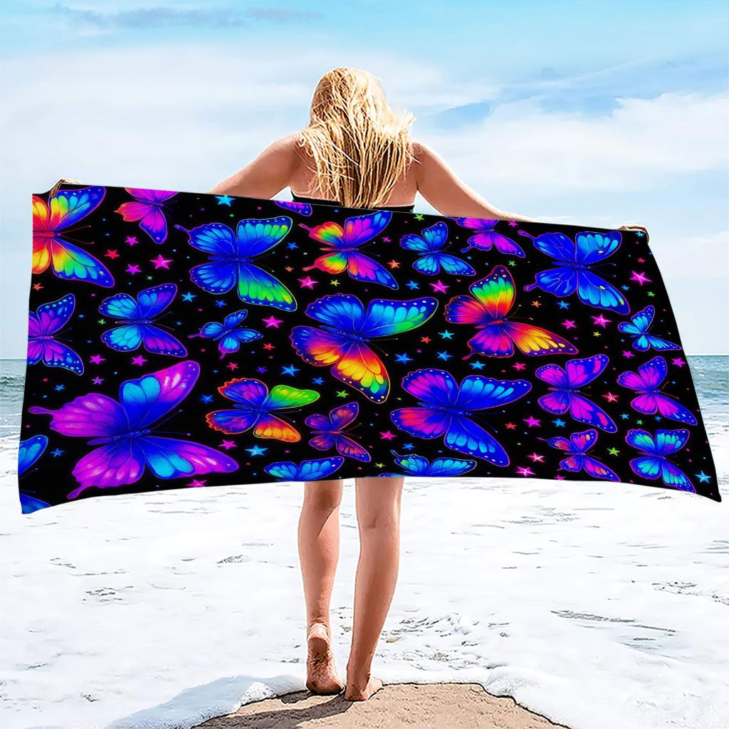 1pc Butterfly Print Towel Sports Quick-Drying Super Absorbent Camping Towel Super Soft Lightweight Gym Swimming Yoga Beach Towel