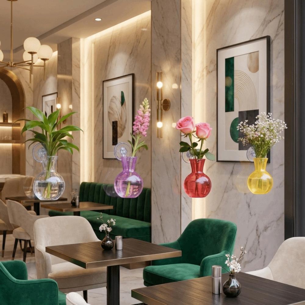 3PCS Plastic Wall Mounted Flower Pot Semi Circular Simple Hydroponic Plant Holder Hanging with Self Adhesive Hook Bulb Vase