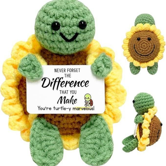 Positive Schildkröte mit Sonnenblumen-Design - Lustige inspirierende Schildkrötenfigur, Kreatives Geschenk für Schreibtischdekoration zu Hause & Aufmunterung
