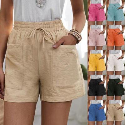 Women's Summer Casual High Waist Pocket Shorts Fashion Loose Beach Shorts Ladies Solid Shorts Plus Size