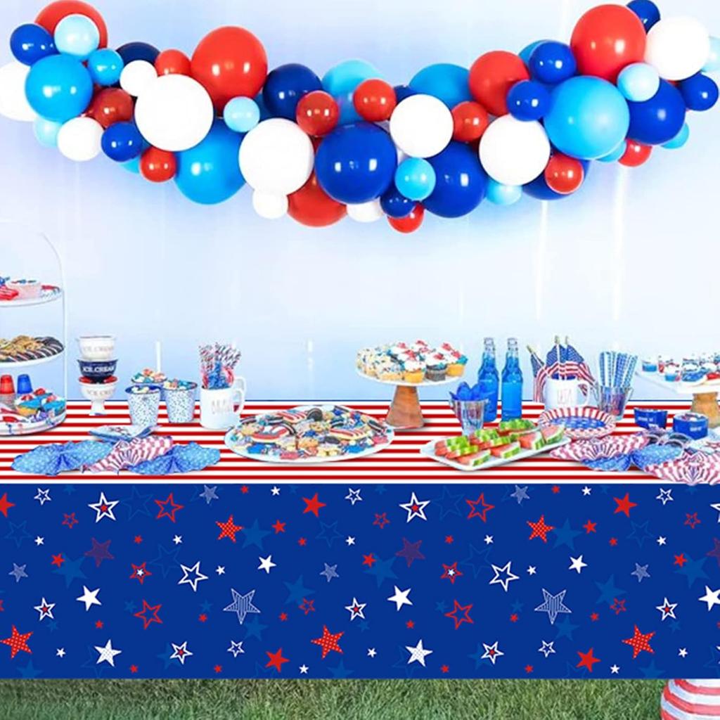 3Pcs Patriotic Tablecloths for 4th of July Decorations,Red White Blue Star Plastic Disposable Table Cover for Fourth of July Memorial Patriotic Day
