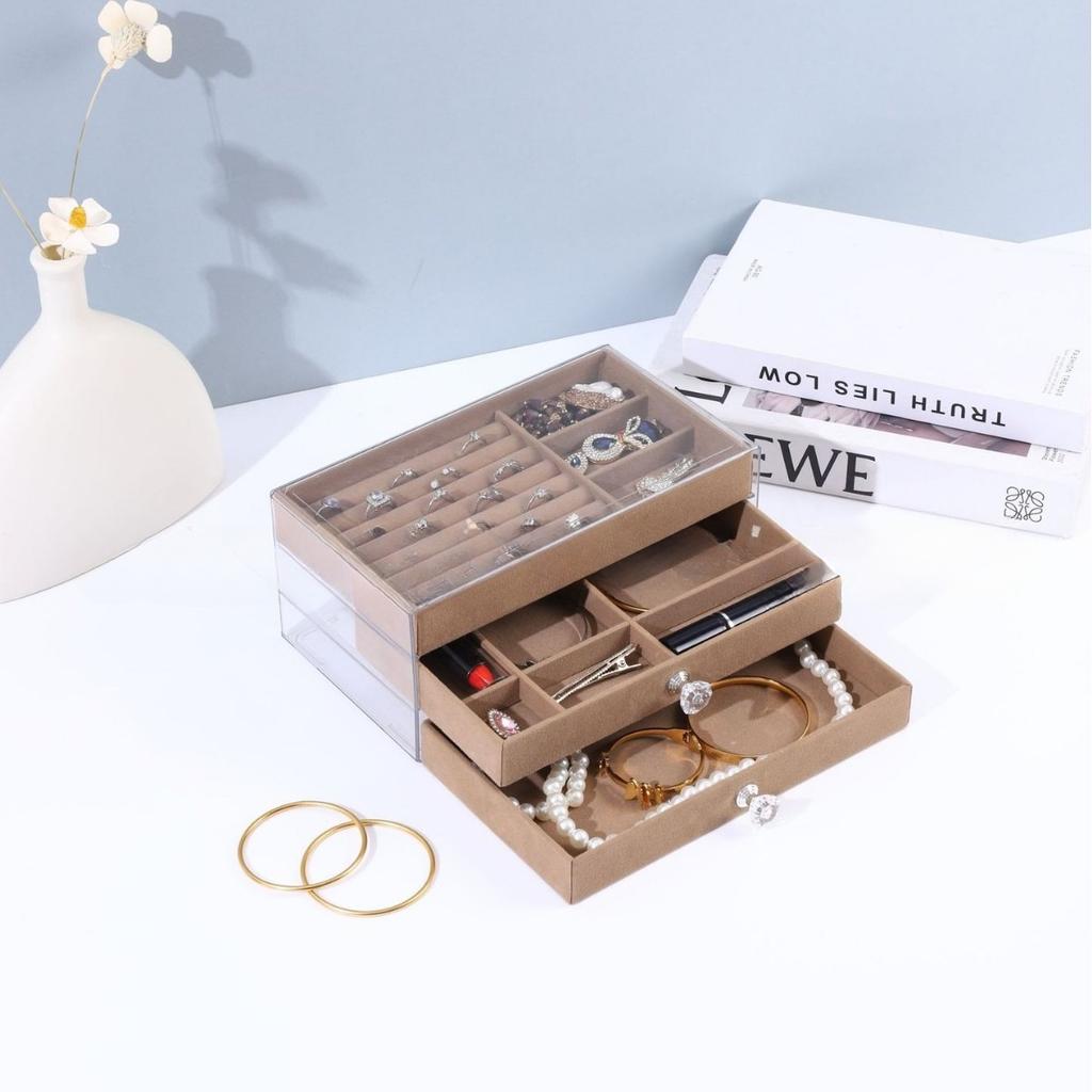 Dreischichtige Schmuckaufbewahrungsbox, Schubladentyp, großes Fassungsvermögen, Anlaufschutz für Ohrringe, Ringe, Halsketten, Armbänder, Schmuckkästchen.