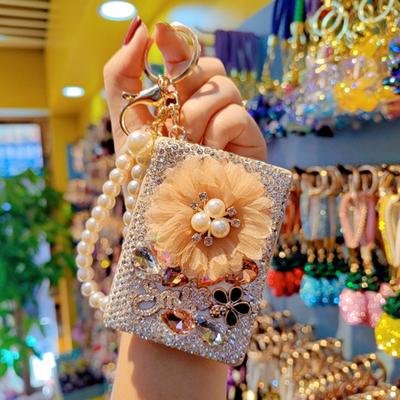 Rhinestone Çift Taraflı Cep Aynası Anahtarlık Küçük Parlak Seyahat Katlanır Makyaj Aynası Boncuklu İp Çanta Takısı Kadınlar İçin Çanta El Çantası Cüzdan Aksesuarı