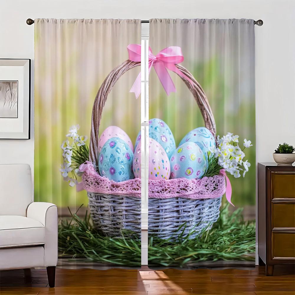 2pc    Curtains Easter Egg Versatile Durable Polyester  Without Electricity Holiday Decorations for Indoor Celebrations Decor