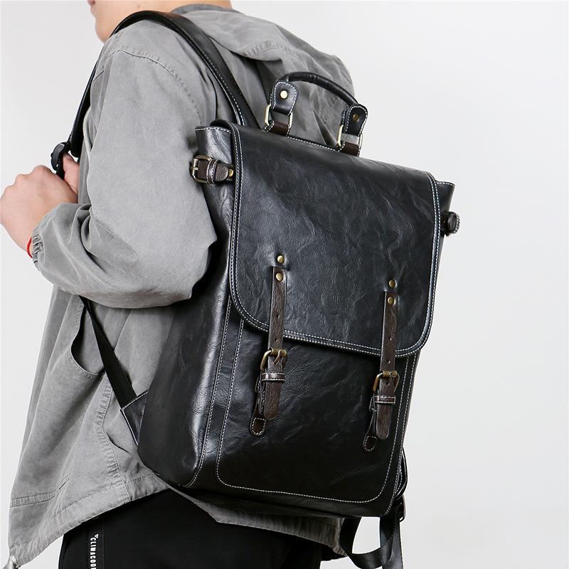 Reißverschluss Leder Rucksack Retro Leder Rucksack Computer Große Kapazität Reise Tasche Hohe Qualität Rucksack