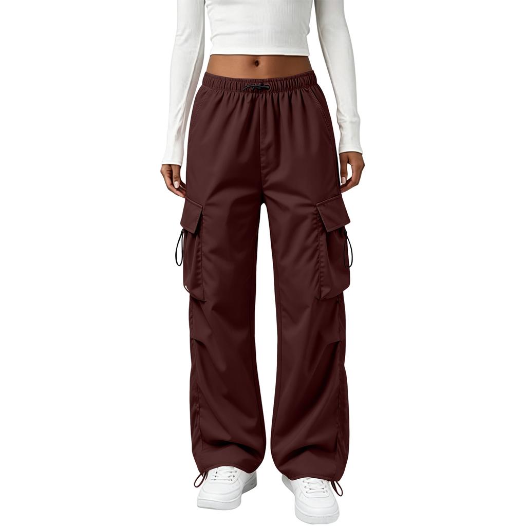 Women’s Retro Straight Leg Cargo Pants with Drawstring Cuffs Loose Fit Elastic Waistband Utility Trousers for Daily Wear