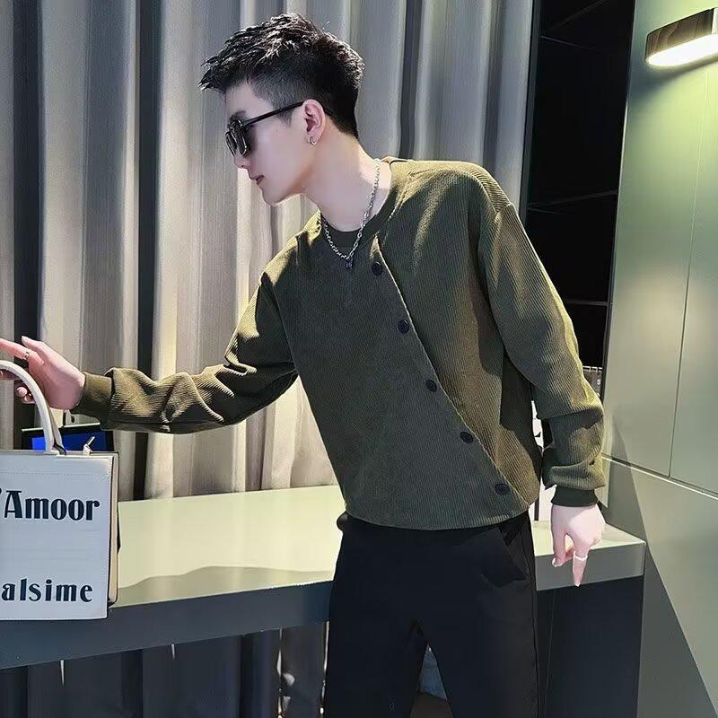 Вельветовый свитер мужской осенне-зимний модный бренд хулиганский красивый универсальный с длинным рукавом футболка 2025 новый мужской базовый слой 3XL зелёный