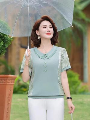 2026 Elegante Set met Korte Mouwen in Grote Maten voor Vrouwen van Middelbare Leeftijd – Zomer Chinese Stijl Losse Top Blouse