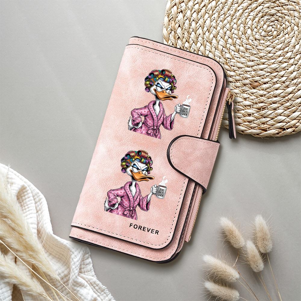 Cute Duck Printed Denim Style Women Casual Long Wallet Portable Daily Card Holder