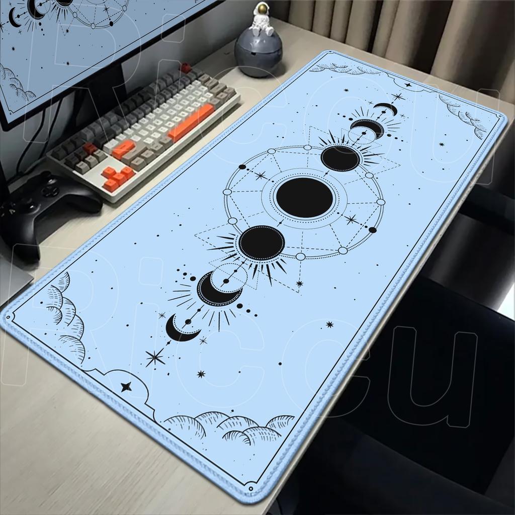 Weiß & Schwarz Schreibtischunterlage Gaming Tarot Astrologie Ästhetik Gummi-Mauspad 120x60cm Cartoon Himmlische Mondphasen Rutschfestes Mauspads