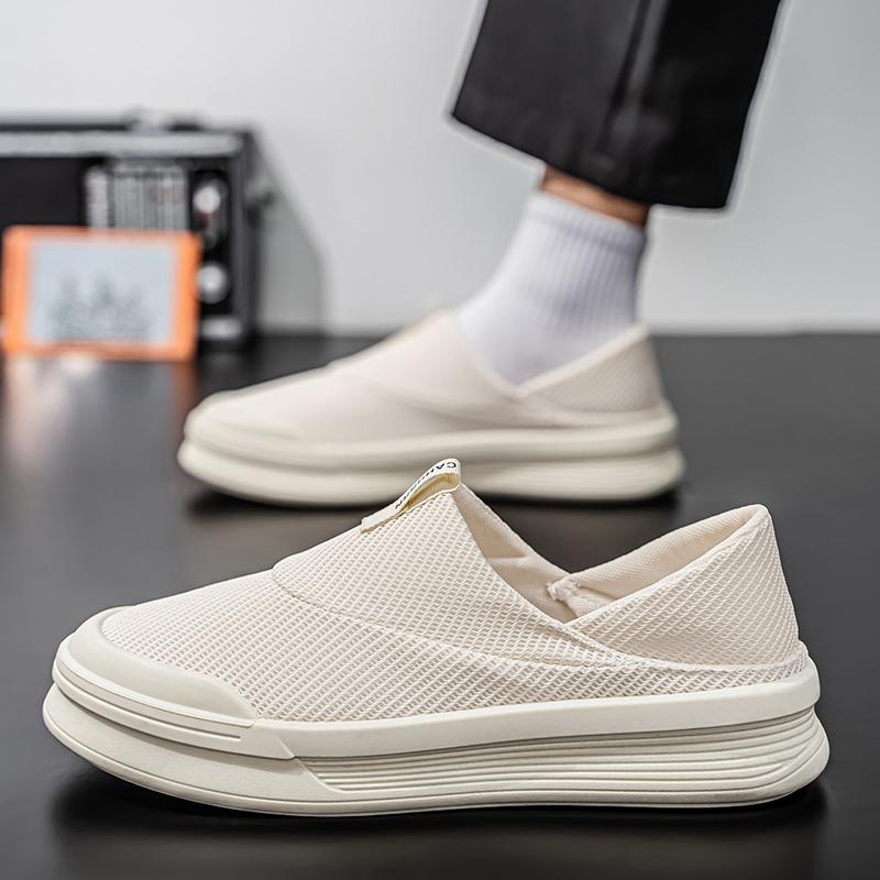 Beige Mens Summer Slippers Casual Thick Soled Board Student Loafers Shoes Sneakers Walking Luxury Designer Fashion