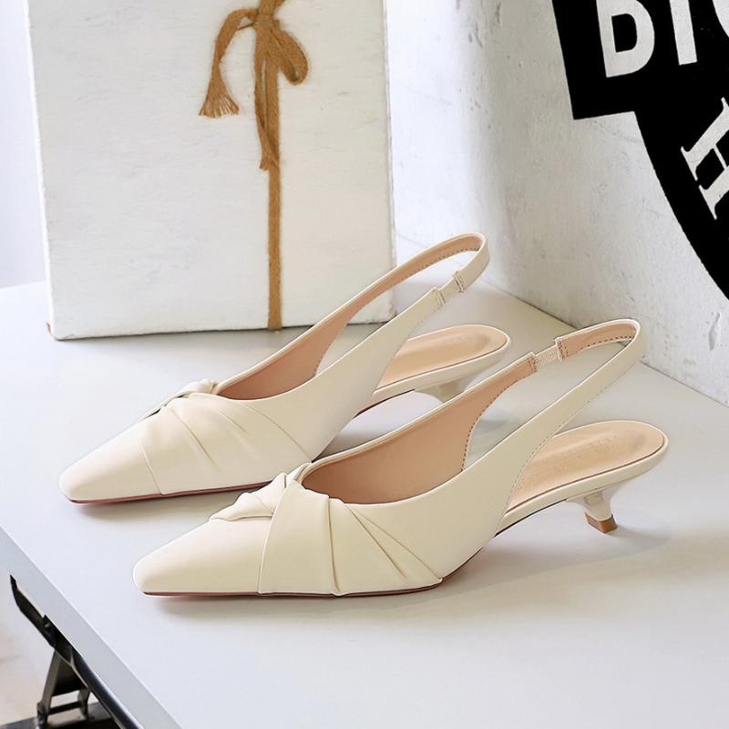 

Fashion Pointed Toe Back Tripping Single Shoes Shallow Mouth Wine Glass Heel Bow Women s Shoe Thin Heel Empty Fashionable Low Heel Shoes 35