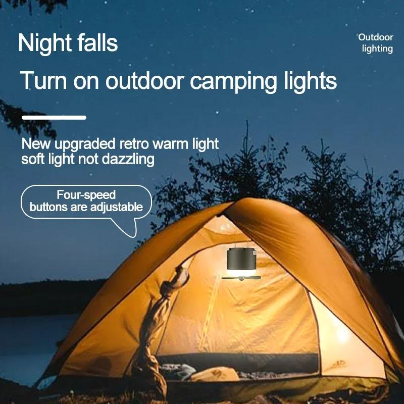2-in-1 Camping Tent Light With Fan 4 Lighting Modes Spray Function IPX7 Waterproof Rechargeable Mini Light LED Camping Lantern