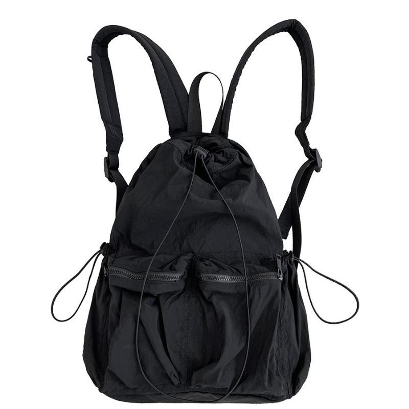 Drawstring Pleated Schoolbag Backpack Women's Niche~~ Nylon Large Capacity Travel Light Backpack Commuter Women