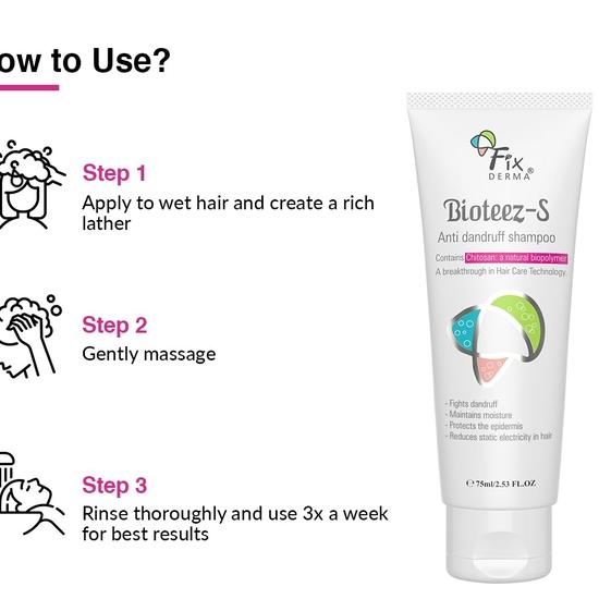 Fixderma Bioteez-S, Anti Dandruff Shampoo, Flaky Scalp Condition,Recurrent Dandruff, Sulphate & Paraben Free Formulation - 75ml