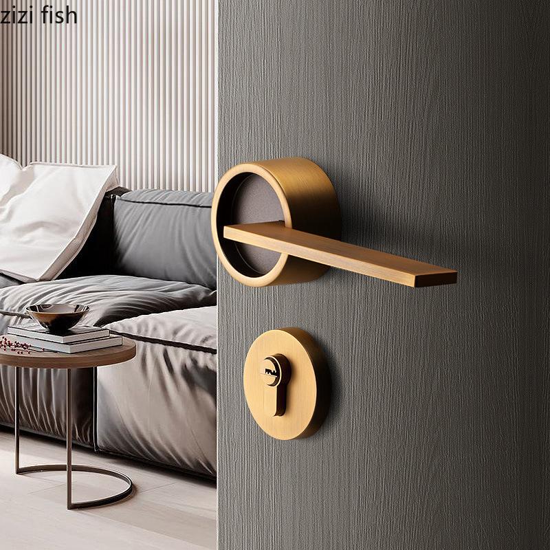 Zinc Alloy Bedroom Door Lock Magnetic Silent Locks Doorknob Yellow Antique Copper Split Lock Home Door Hardware Safety Locks