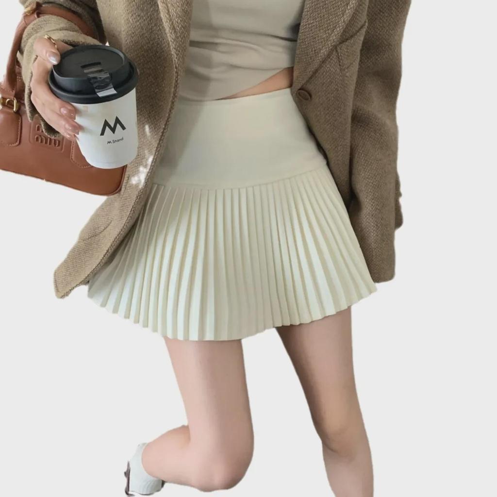 High-Waist A-Line Knitted Skirt for Women - Fashionable, Slimming, Anti-Exposure Wool Pleats for Spring & Autumn