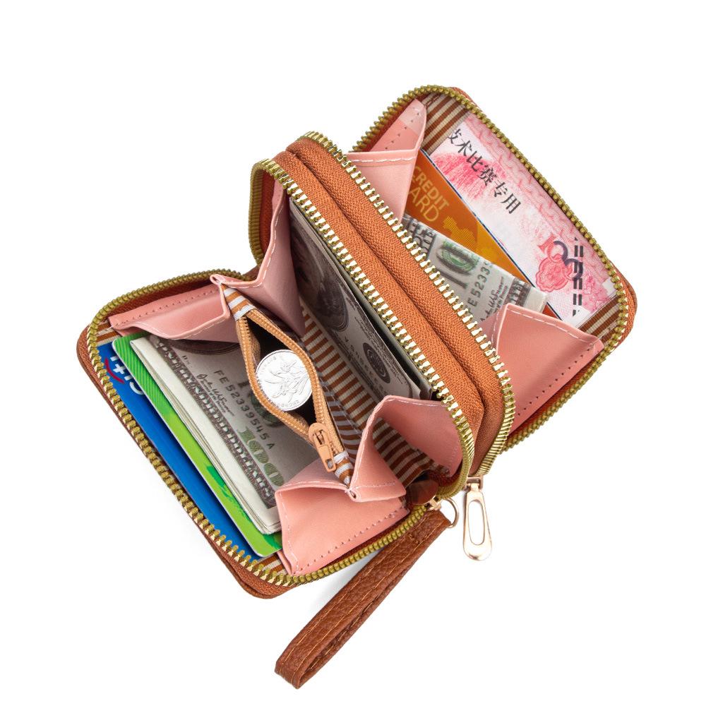 Compact Women's Heart Double Zipper Wallet with Card Slots and Hand Strap