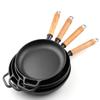 Non-Stick Cast Iron Wok with Wooden Handle - Thick Crepe, Egg, and Meat Frying Pan