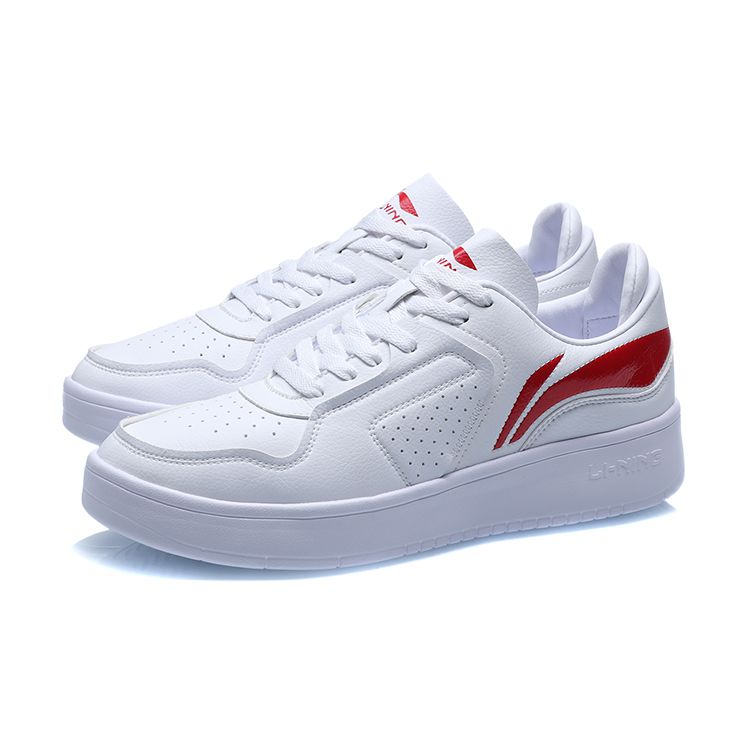 Li Ning Street Player Classic Casual Rutschfest Langlebig Low-Top Skateschuhe Herren Sneaker Weiß Rot AGCQ251-5