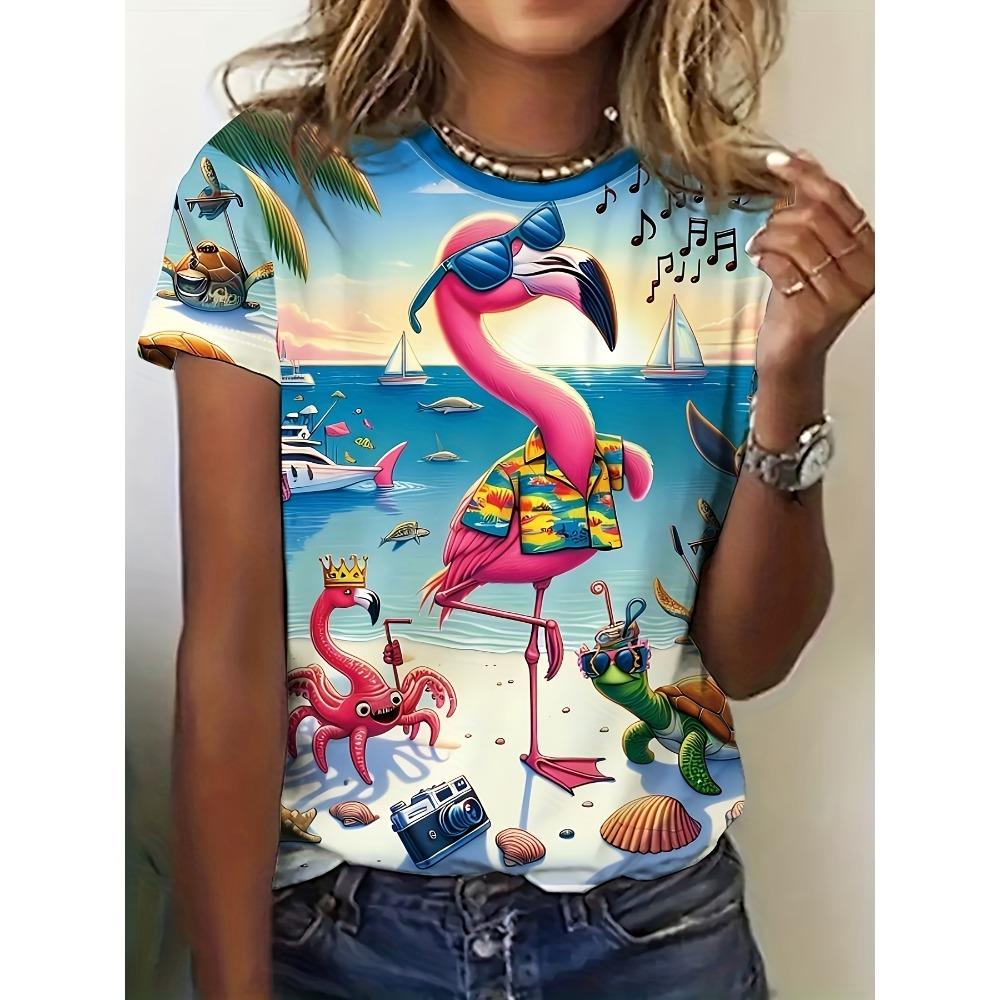 2026 Sommer Rundhals Damen T-Shirt Mode 3D Hawaiianischer Papagei Vogel Druck Kurzarm Cartoon Lässig