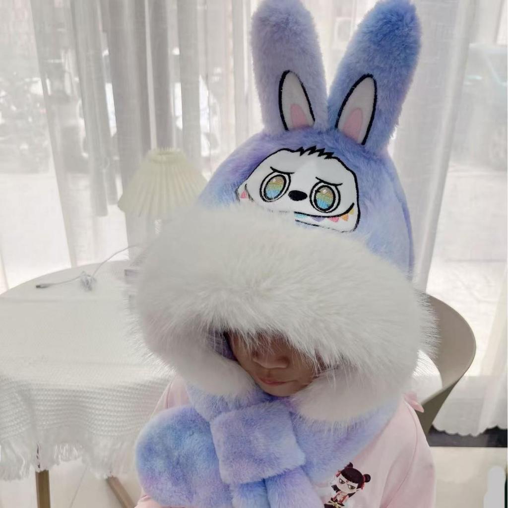 All-in-One Cartoon Embroidery Hat, Scarf & Gloves for Kids - Windproof & Warm with Ear Protection for Autumn & Winter.