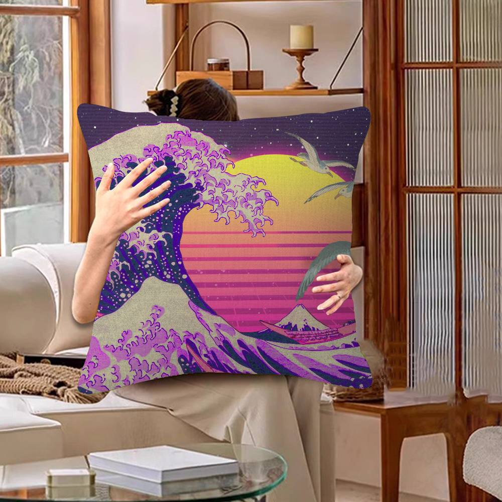 Japanese Wave Pillowcases Home Bedding Decorative Pillow Cover Wedding Super Soft Pillow Case