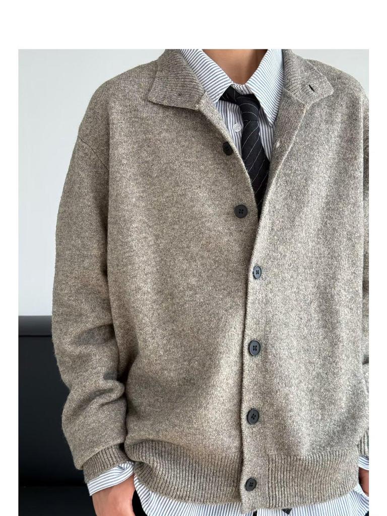 Pánský japonský retro pletený kardigan se stojáčkem – Jednoduchý, univerzální, ležérní svetr v jednobarevném provedení