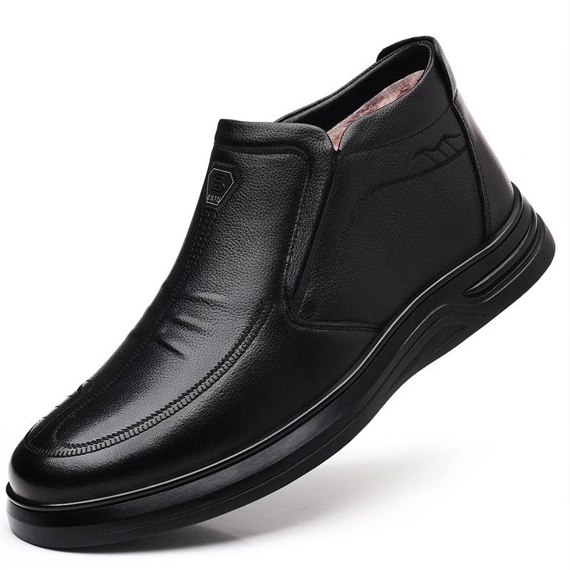 

Men s 2025 Winter Leather & Fur Non-Slip Casual Shoes - Warm, Wear-Resistant Cowhide 42 чорний
