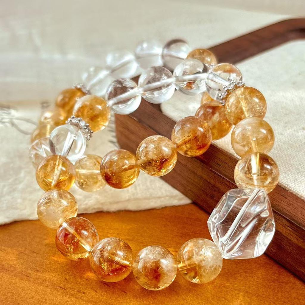 Vintage high quality autumn and winter Maillard style natural citrine white crystal bracelet bracelet.