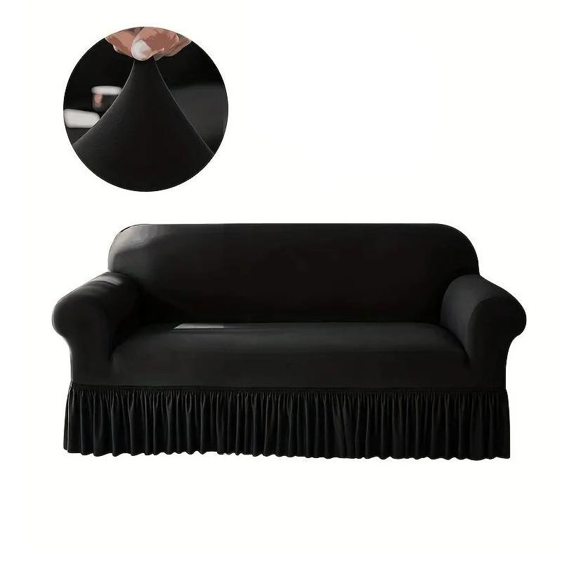 1PC High Stretch Solid Color Sofa Cover For Living Room Spandex Corner Sofa Cover With Skirt Dustproof Non-slip Sofa Slipcover