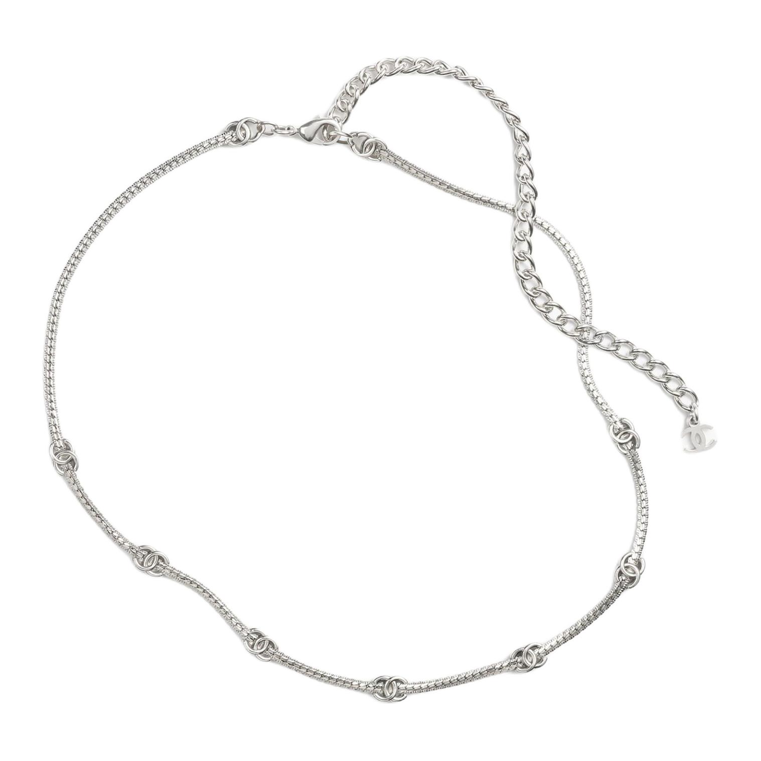 

Chanel 24B Double C Logo Short Necklace Women necklace Silver ABE254B22040NZS81 Box+Padding Board,F,Silver