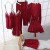 Pajamas women's summer ice silk thin sexy lace suspender nightgown spring and autumn nightgown five-piece silk loungewear