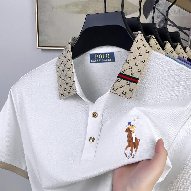 Polo Ralph Lauren 2025 Léto Pánské Nové Výšivka Pony Jednobarevné Volné Barevný Límec Business Casual Polokošile