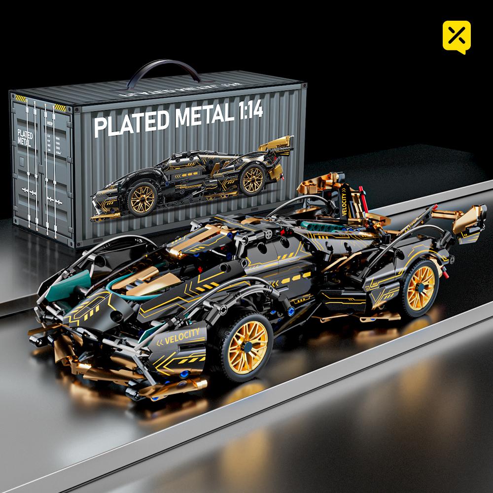 V12 Black Gold Model Building Block Toy 981PCS Decoration Cyberpunk Sports 1:14 Racing Car Gift For Kids Adults Christmas Gifts