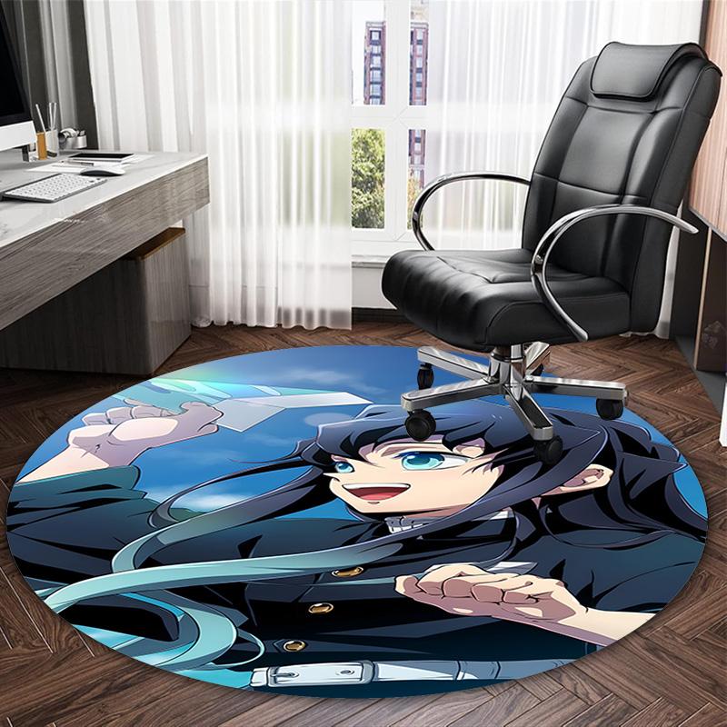 1pc Demon Slayer5 Print Round Carpet Chair Round Carpet Suitable for Bedroom Living Room Home Decorative Carpet