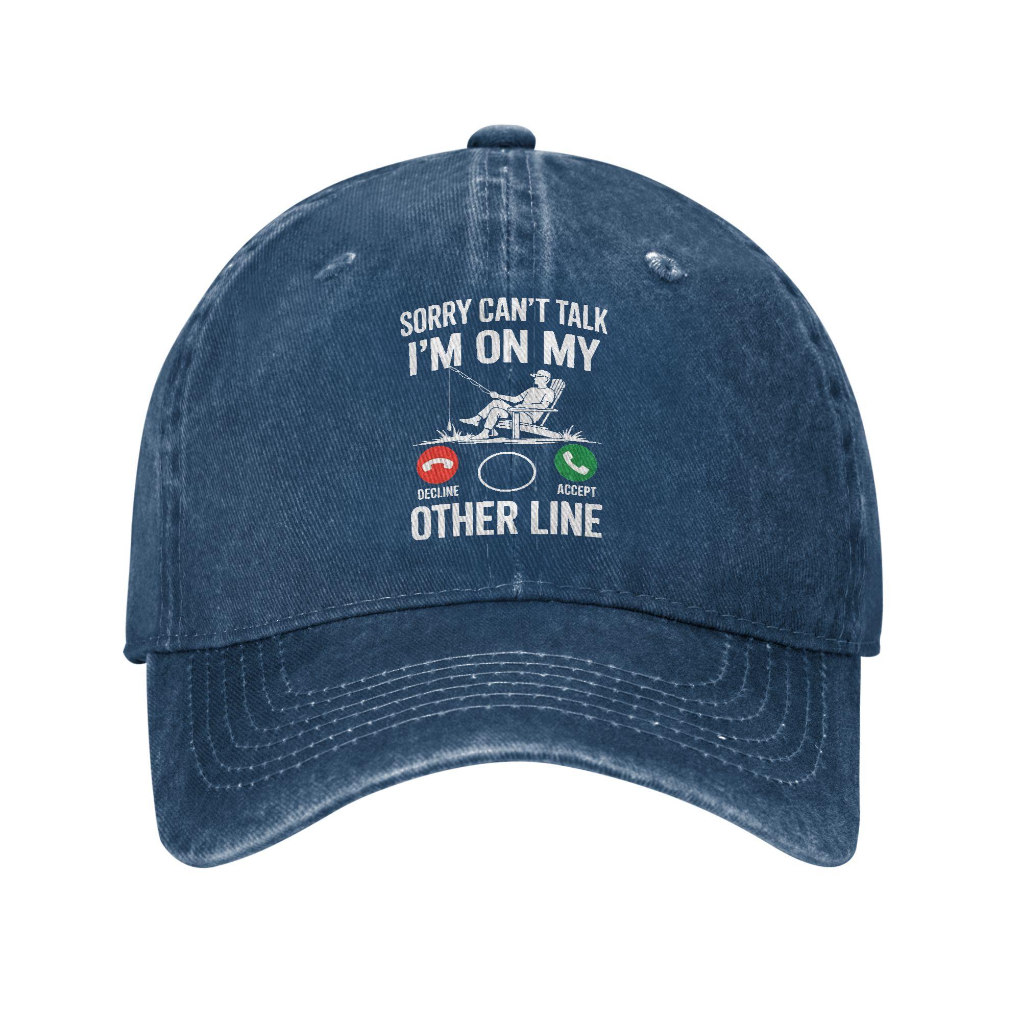 

Sorry Can t Talk I m On My Other Line Baseball Cap Sun Fishing Print Outdoor Gym Sunscreen Washed Trucker Hat y2k Baseball Caps One Size темно-синього кольору