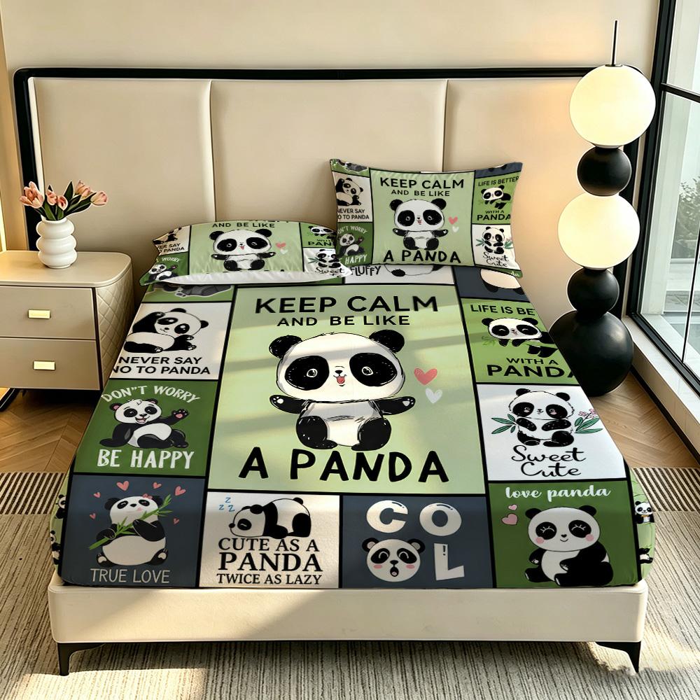 3pcs Cartoon Panda Printed Chipless Bed Sheet Set In Multiple Sizes, Soft Bed Cover, Bedroom Bedding Decoration, Gift Bedding