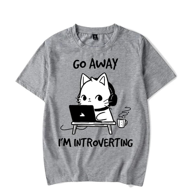Go Away I’m Introverting Graphic T Shirts Funny Cat Gamer Gaming Tops Fashion Harajuku T-shirts Women Men Brand T-shirt