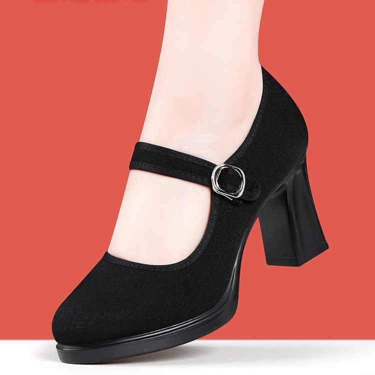 Cheongsam Catwalk Soft-soled Single Shoes New Work Shoes Square Dancing High Heels Are Not Tired Mother Old Beijing Cloth Shoes